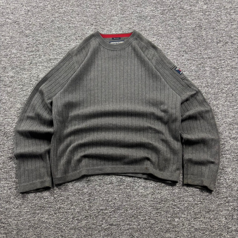 Vintage 1990s Abercrombie & Fitch Ribbed Muscle Knit Grey Sweater Size XL